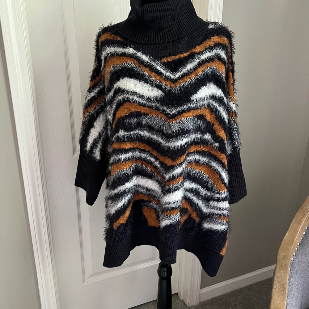 K Jordan Fuzzy Turtleneck Sweater - Black, White, Brown